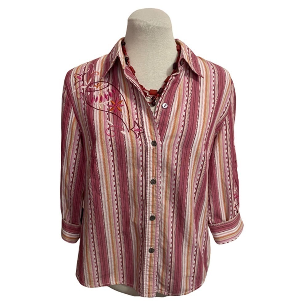 𝅺♥ Caribbean Joe Embroidered Striped Oxford Shirt Women's Size S